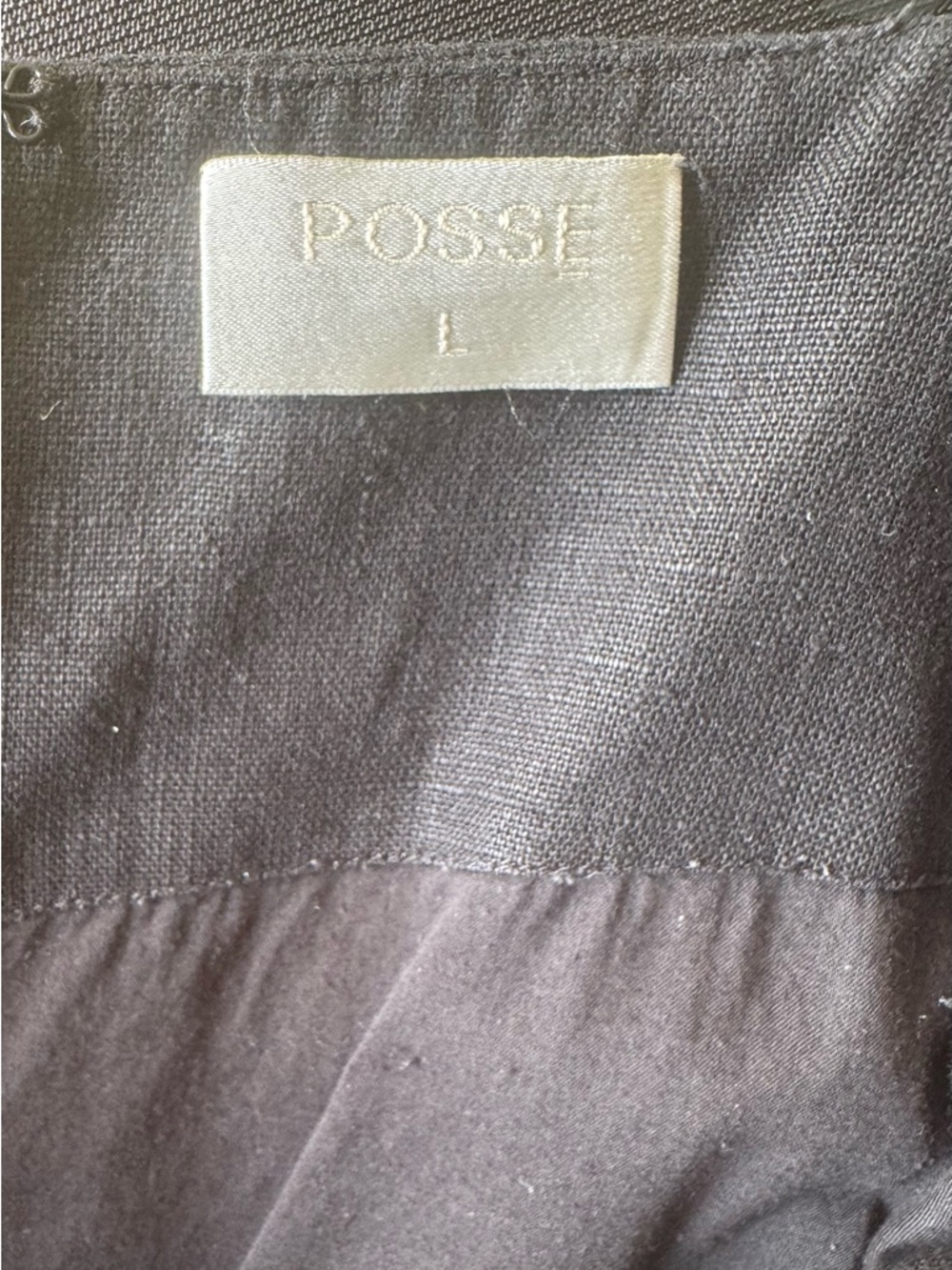 POSSE Black Linen Theo Midi Dress Square Neck Adjustable Straps Slit Size Large - Picture 5 of 5